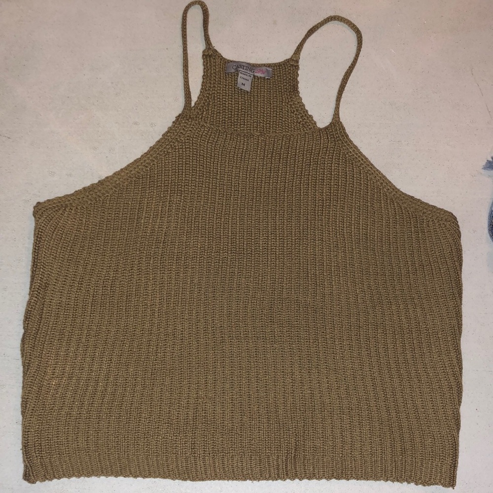 Olive green knit crop tank, worn once size M